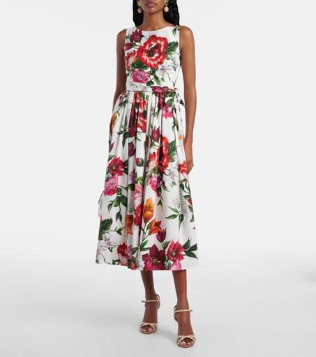 embroidered cotton poplin ruched dress Olea Sky Blue Striped Cotton Poplin Ruched Midi Dress main image 1