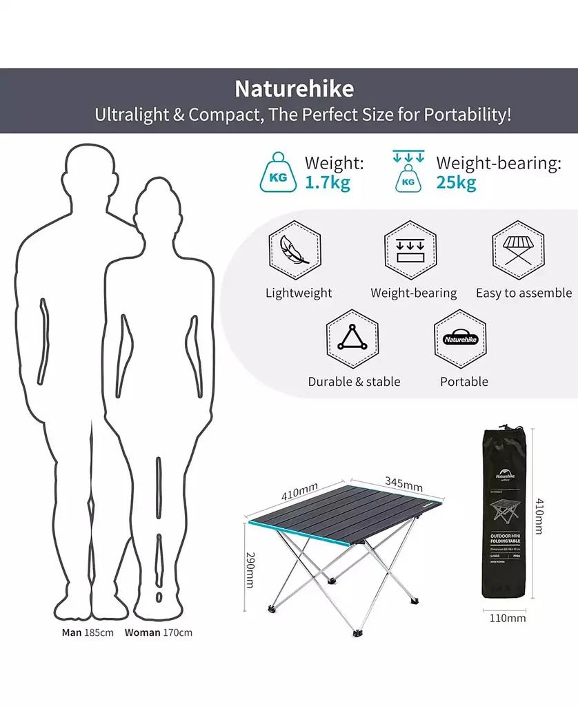 Naturehike FT08 Portable Camping Table, Ultralight Aluminum Folding Beach Table with Carry Bag for Outdoor Cooking, Picnic, Camp, Boat, Travel 5