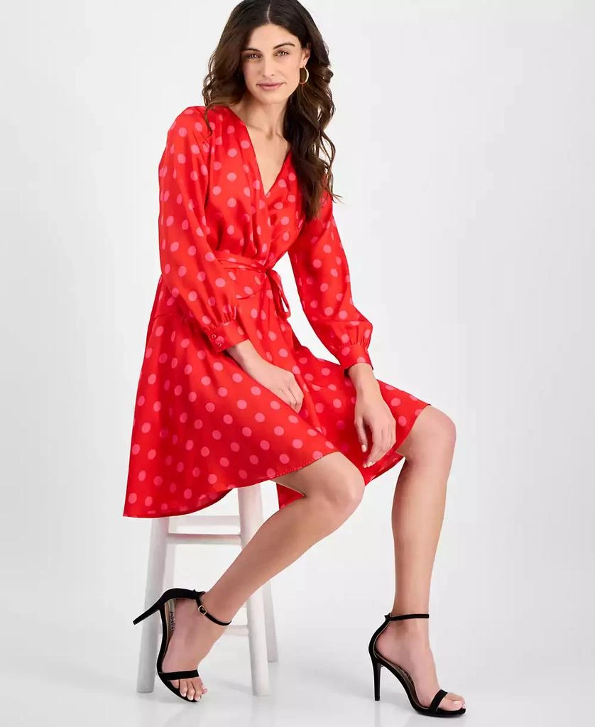 Anne Klein Women's Half-Wrap Polka-Dot A-Line Dress 4