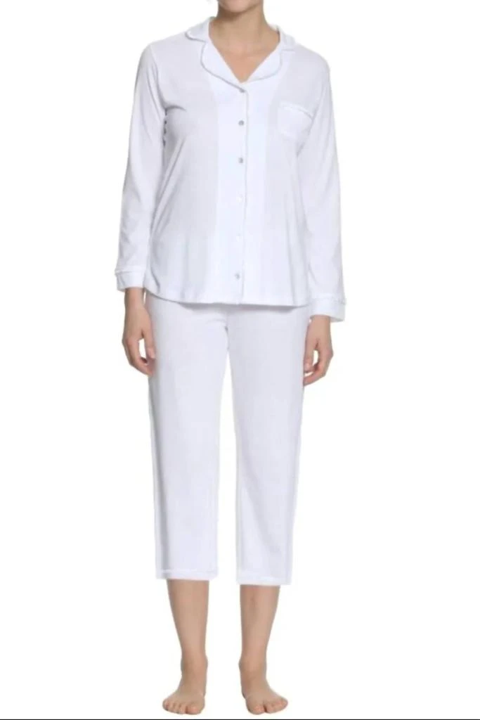 Twelve Eighty Eight Sophie Basic Long Sleeve Cropped Pajama Set In White