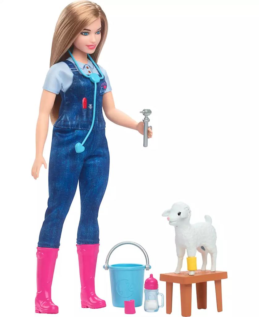 Barbie 65th Anniversary Careers Farm Vet Doll and 10 Accessories Including Lamb with Moving Ears