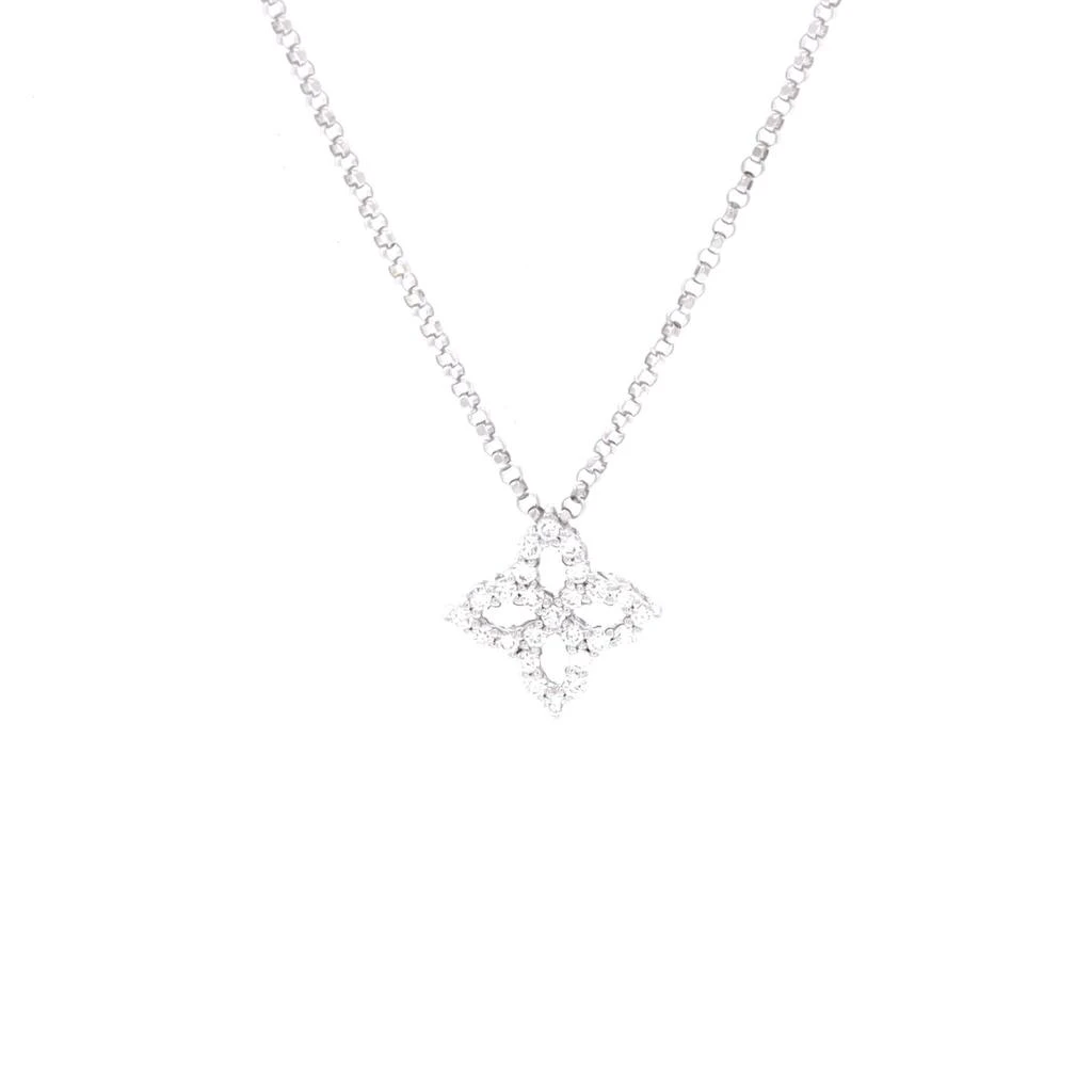 Roberto Coin Princess Flower Outline Pendant Necklace White Gold with Diamonds Small