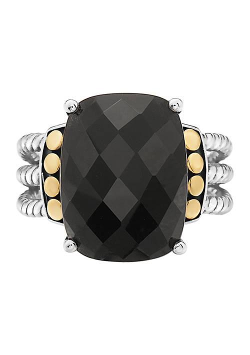 Effy 9.85 ct. t.w. Black Onyx Ring in 14K Yellow Gold and Sterling Silver