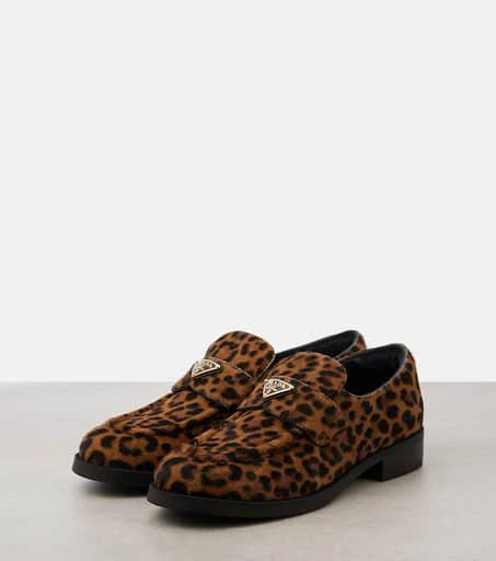 Prada Logo leopard-print calf hair loafers 5