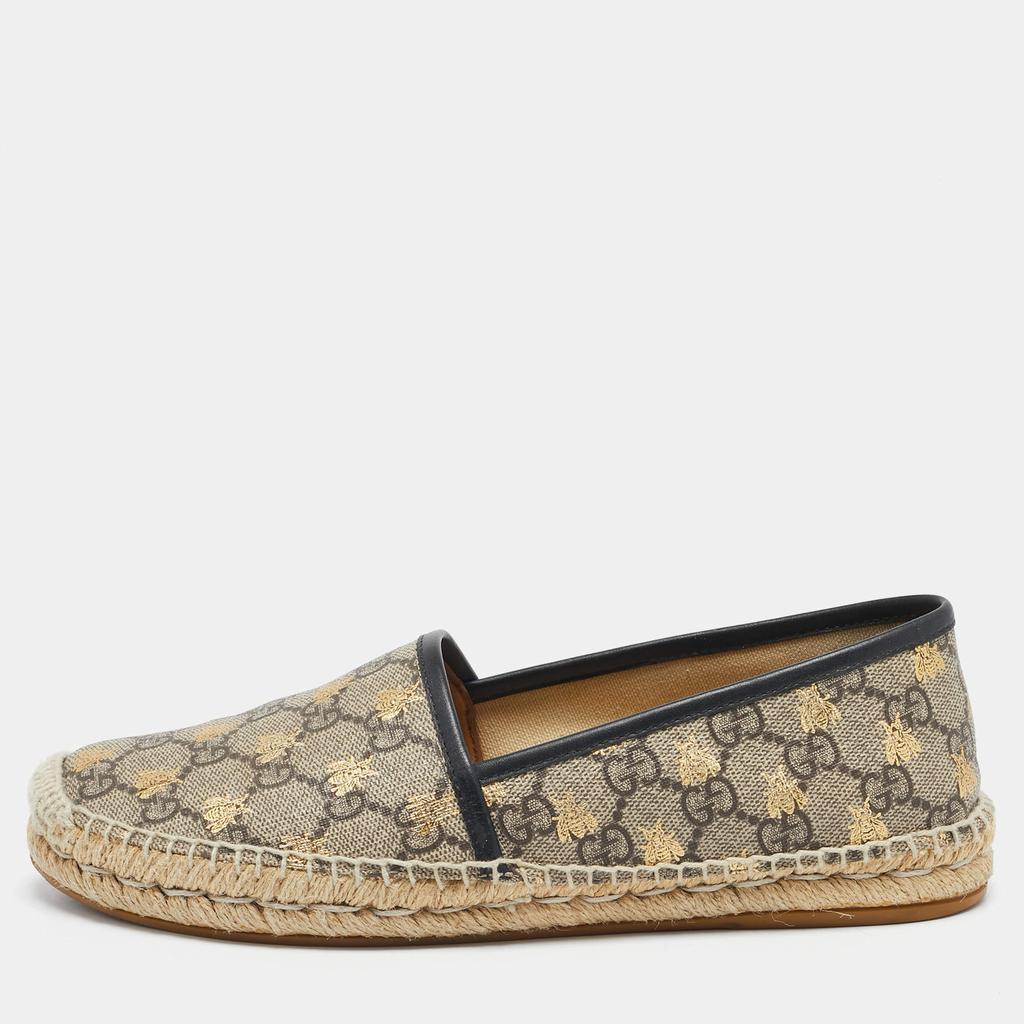 Gucci Gucci Beige/Brown GG Supreme Canvas Bee Espadrilles Flats Size 38