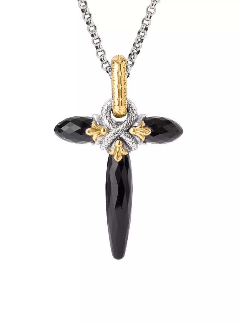 Konstantino Anthos Sterling Silver, 18K Yellow Gold & Black Onyx Cross Pendant