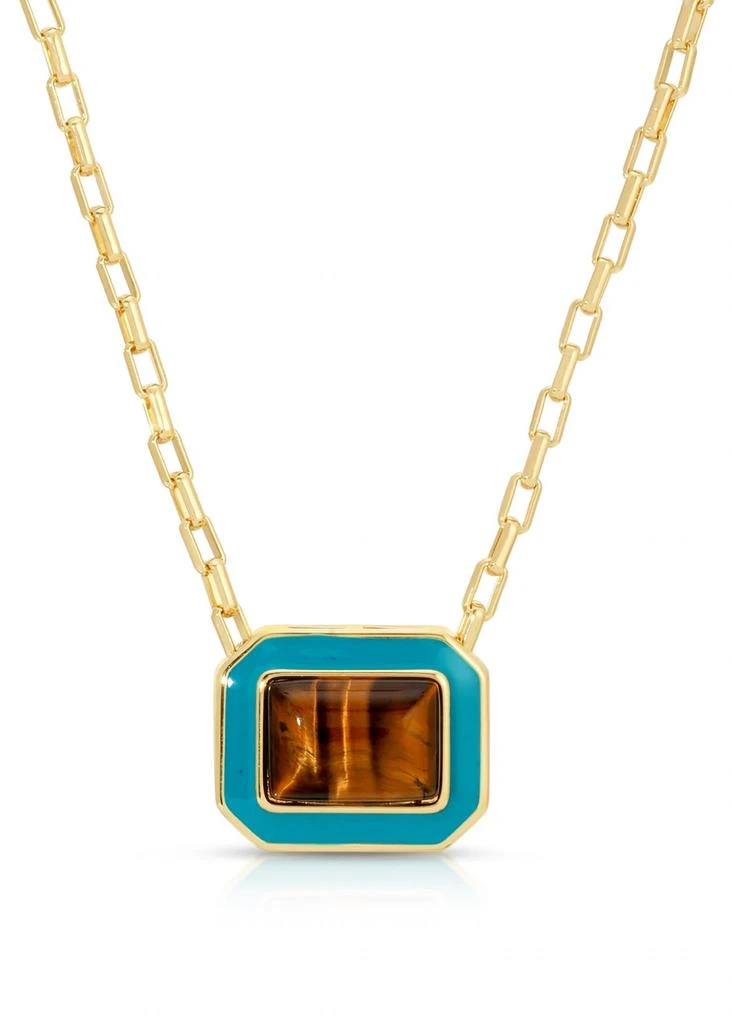 Leeada Women
s Lamill Statement Square Enamel Necklace In Tiger
s Eye/turquoise Enamel 2