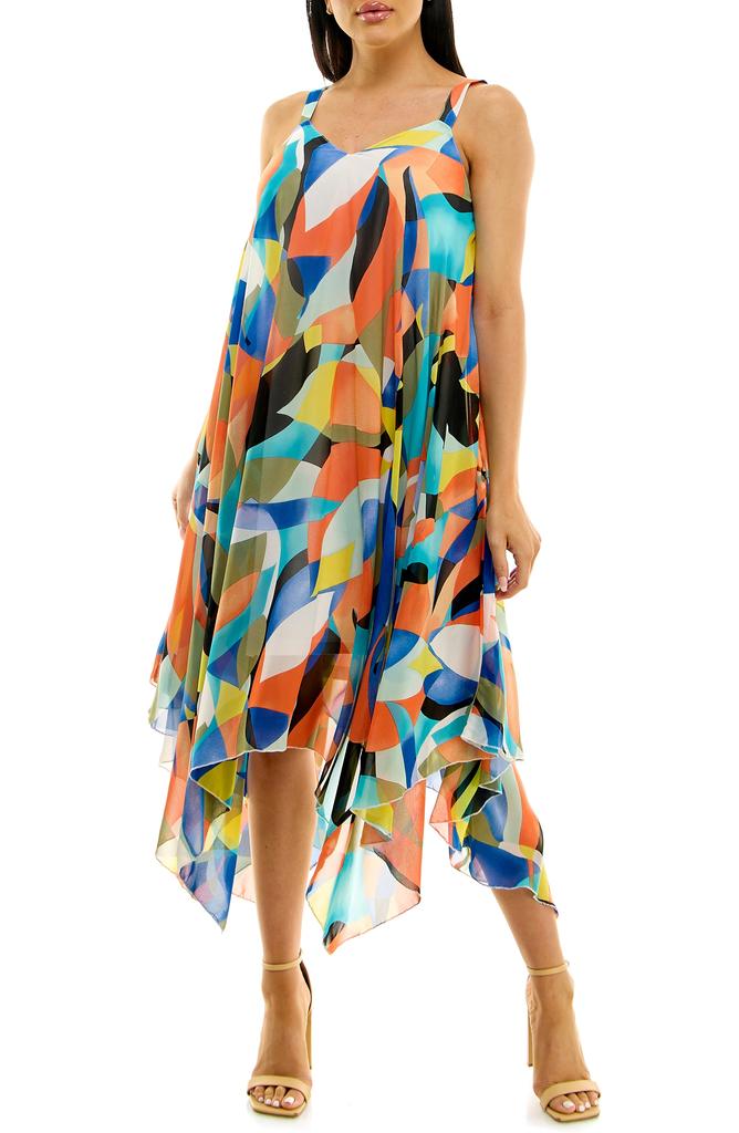Nina Leonard Patterned Handkerchief Hem Dress