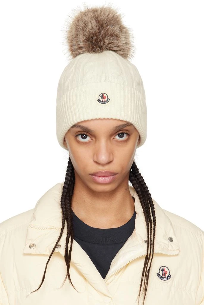 Moncler Women\'s Ivory Pom-Pom Hat White Wool & Cashmere Beanie with Pom Pom - Hats & Beanies  main image 4