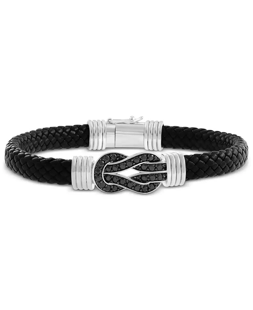 Effy EFFY® Men's Black Spinel Infinity Loop Woven Leather Bracelet (1-5/8 ct. t.w.) in Sterling Silver 1