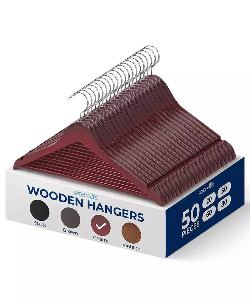 SereneLife 50-Pack Wooden Coat Hangers – Durable Suit Hangers with 360° Swivel Hook 
Notches – Slim Design for Shirts, Jackets, Dresses, and More