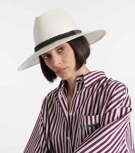 Brunello Cucinelli Monili leather-trimmed straw fedora 5