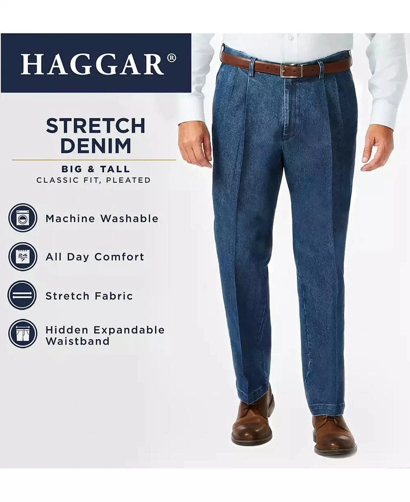 Haggar Men's Big & Tall Stretch Denim Classic-Fit Pleated Pants 7