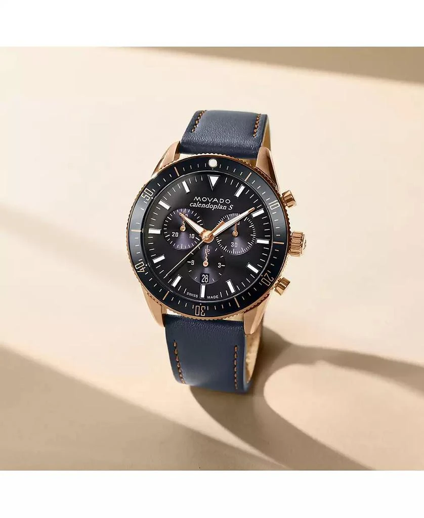 Movado Men's Calendoplan S Swiss Quartz Chronograph Gray Leather Strap Watch 42mm 5