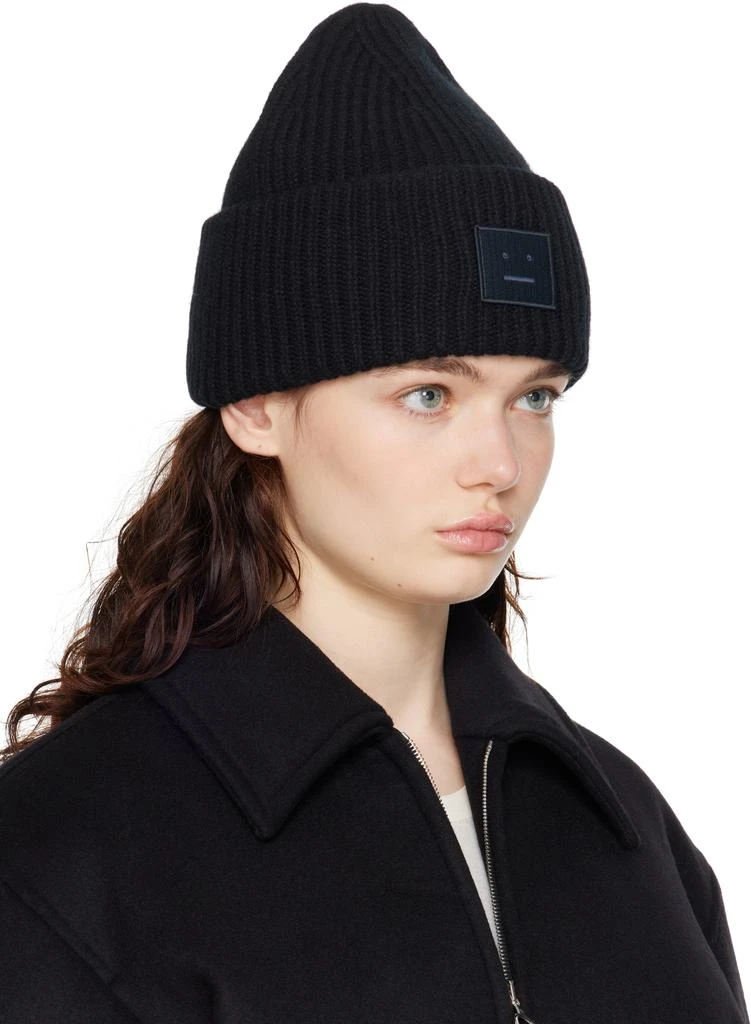 Acne Studios Black Large Face Logo Beanie 2