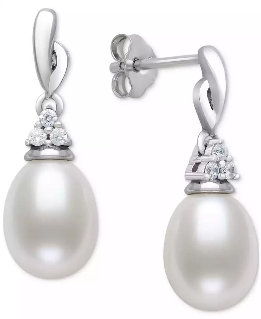 Belle de Mer Cultured Freshwater Pearl (7-8mm) & Lab-Created White Sapphire Accent Drop Earrings in Sterling Silver 1