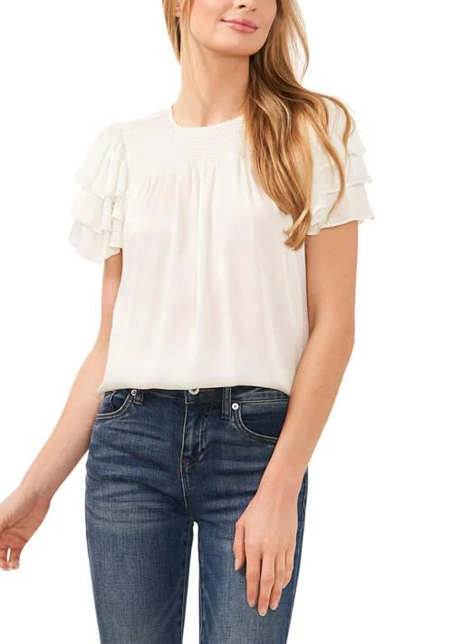 CeCe Womens Flutter Sleeve Solid Blouse 1