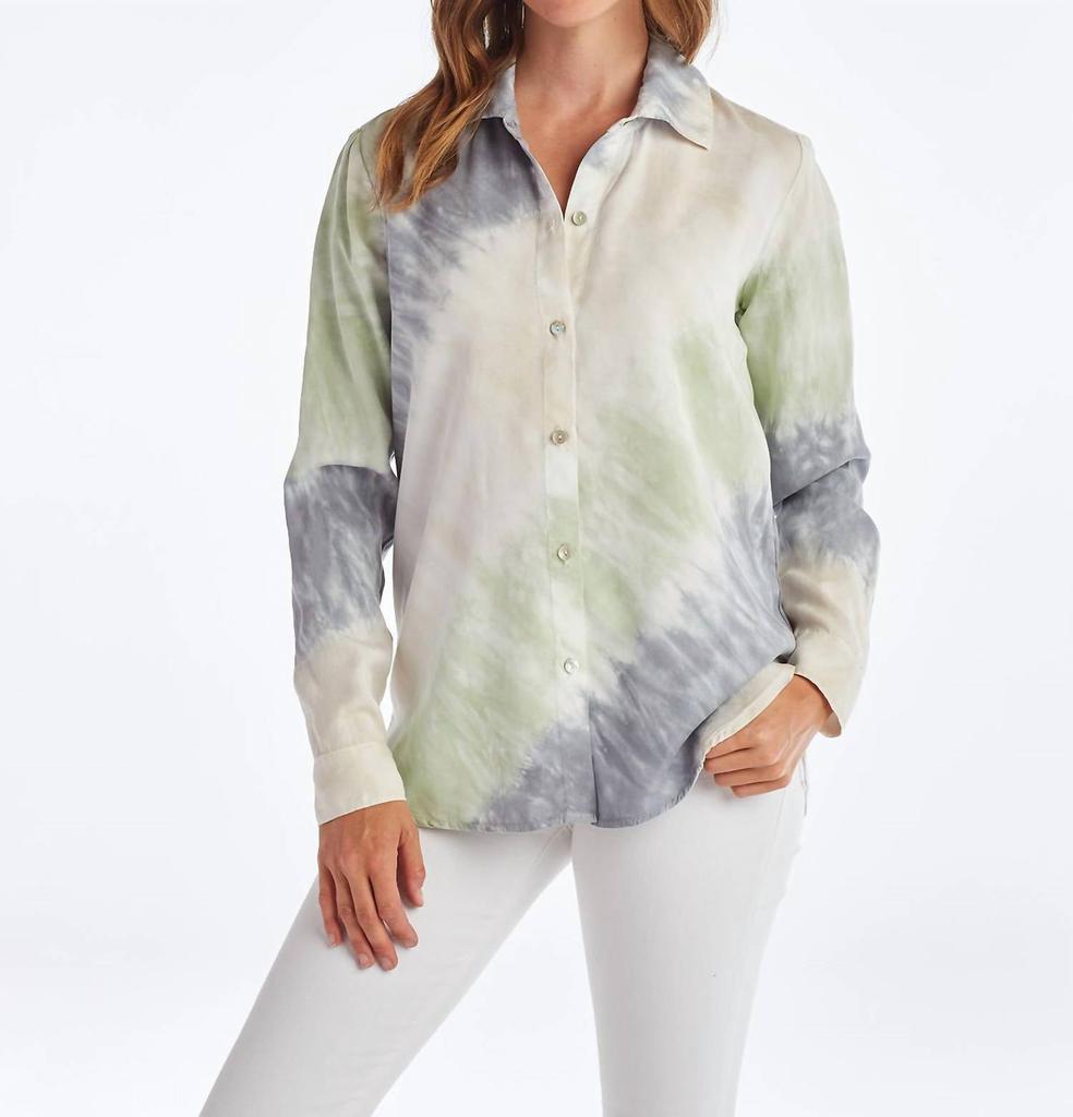 Red Haute Collared Button Down In Tie Dye