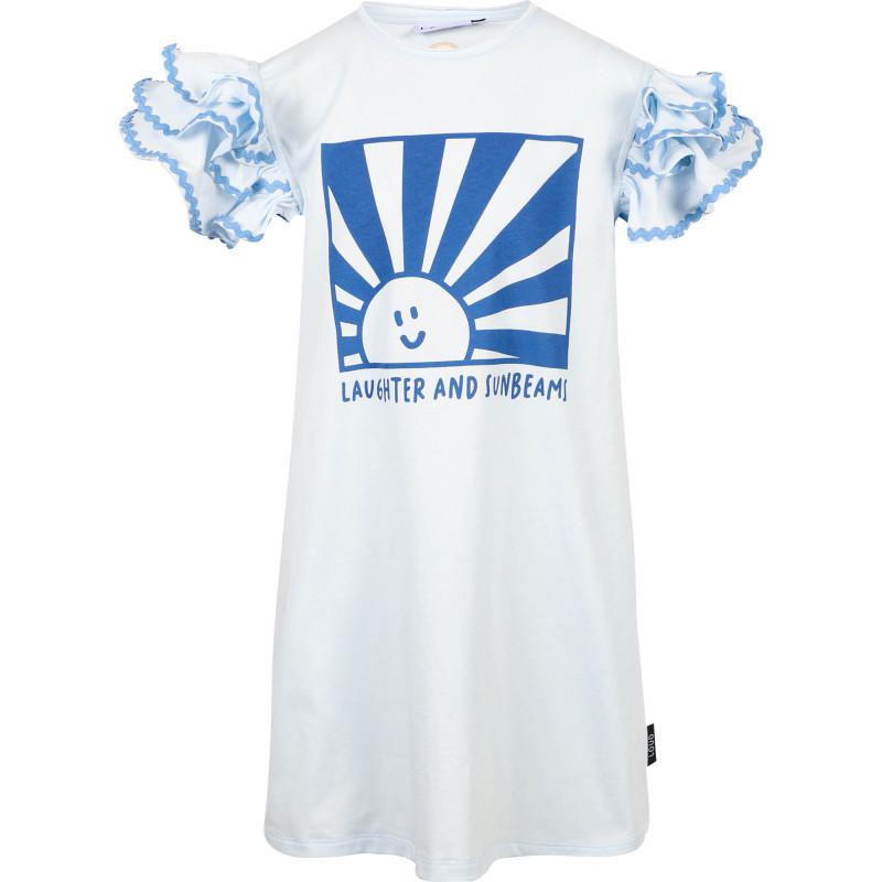 Loud Apparel Laughter and sunbeams ruffled sleeves t shirt dress in blue
