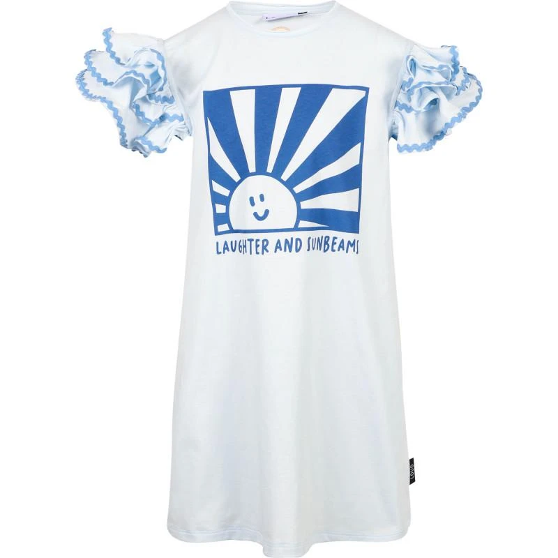 Loud Apparel Laughter and sunbeams ruffled sleeves t shirt dress in blue 1