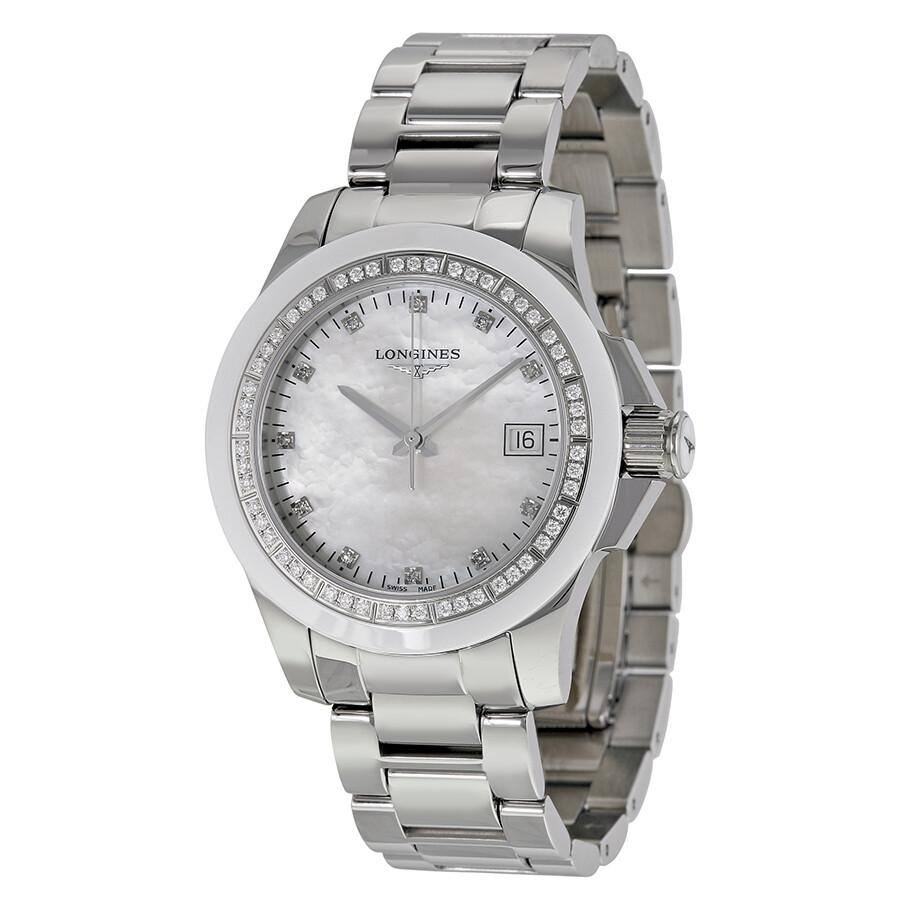 Longines Conquest Mother of Pearl Diamond Dial Stainless Steel Watch L3.281.0.87.6