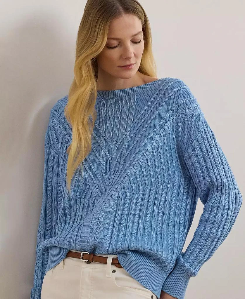 Ralph Lauren Women's Cable-Knit Cotton-Blend Boatneck Sweater, Regular & Petite 3