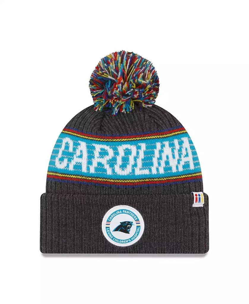 New Era Men's Heather Charcoal Carolina Panthers 2022 Greg Olsen x Atrium Health Levine Children's Hospital Pom Knit Hat 1
