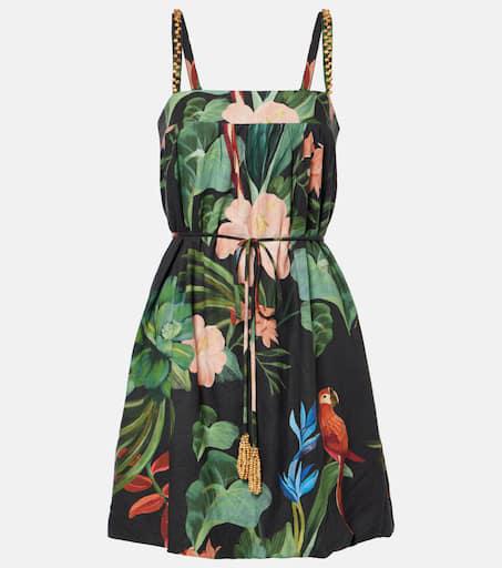 Farm Rio Printed linen-blend minidress