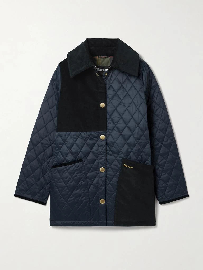 Barbour Reeth 拼接纯棉灯芯绒边饰绗缝带填充物软壳面料外套 1