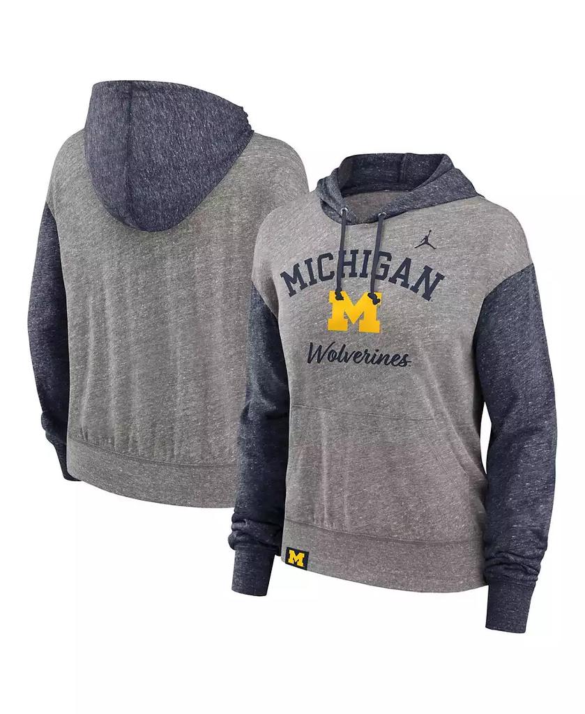 Jordan Women's Heather Gray/Navy Michigan Wolverines Blitz Color Blocked Legacy Pullover Hoodie
