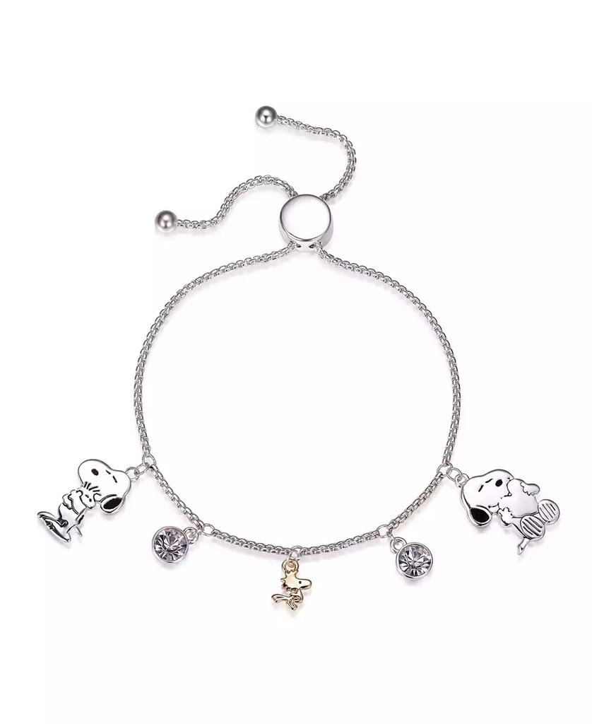 Peanuts "Snoopy" and "Woodstock" Crystal Adjustable Bolo Silver Plated Bracelet, Created for Macy's