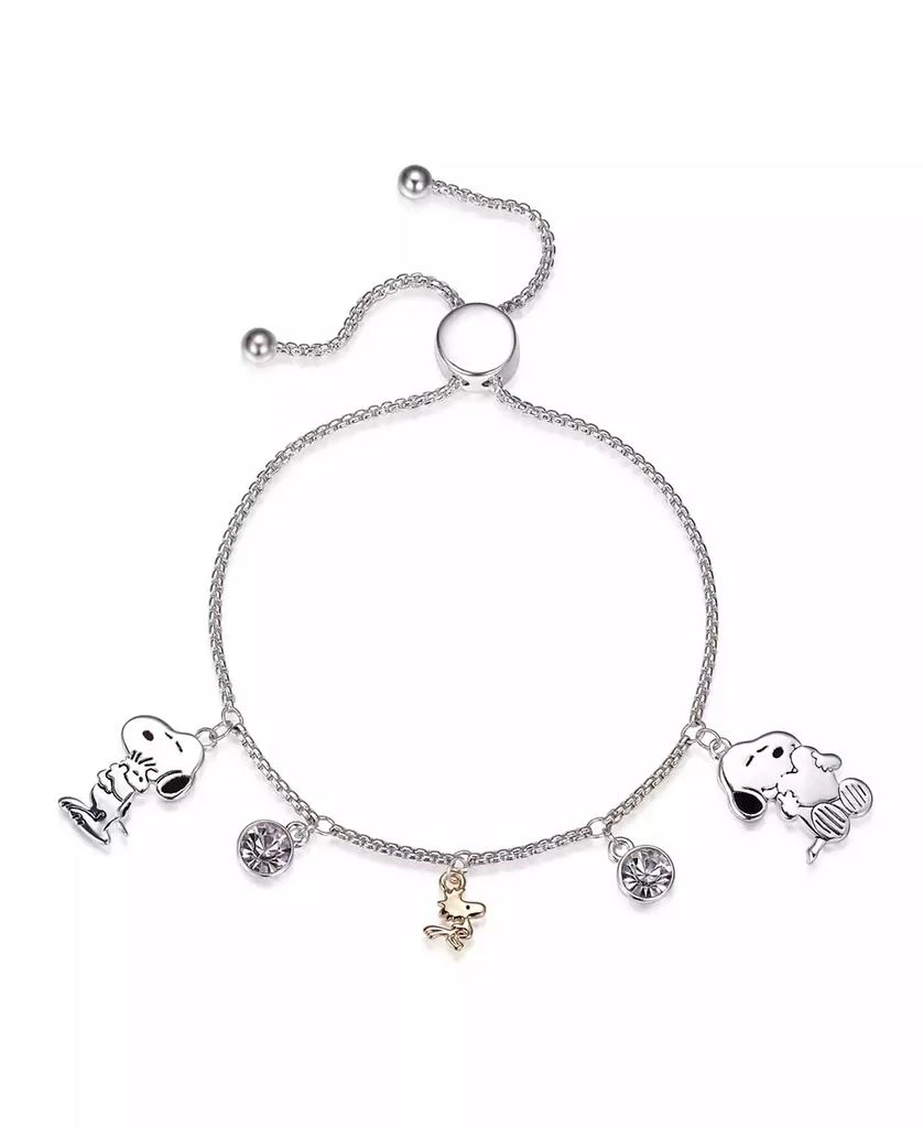 Peanuts "Snoopy" and "Woodstock" Crystal Adjustable Bolo Silver Plated Bracelet, Created for Macy's 1