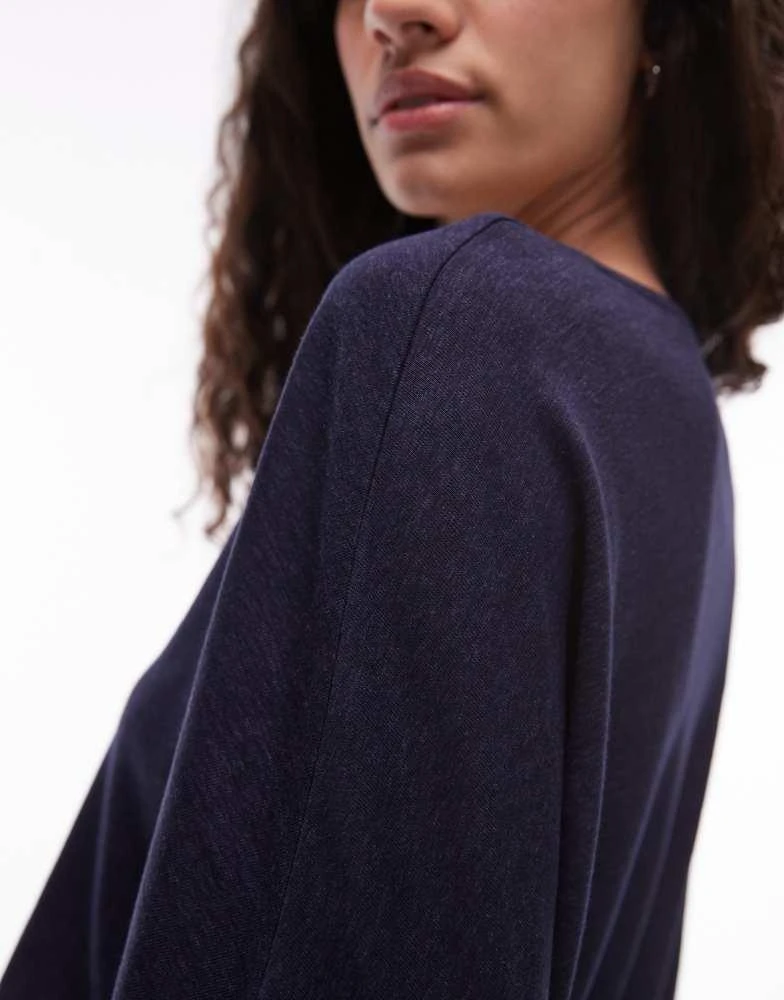 ARKET ARKET linen blend relaxed top with seamed long sleeves in navy blue 4