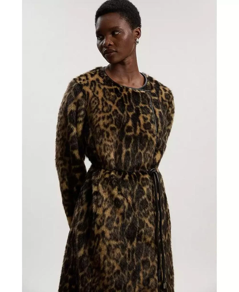 KAREN MILLEN Women
s Faux Fur Collarless Tie Belted Midi Coat 3