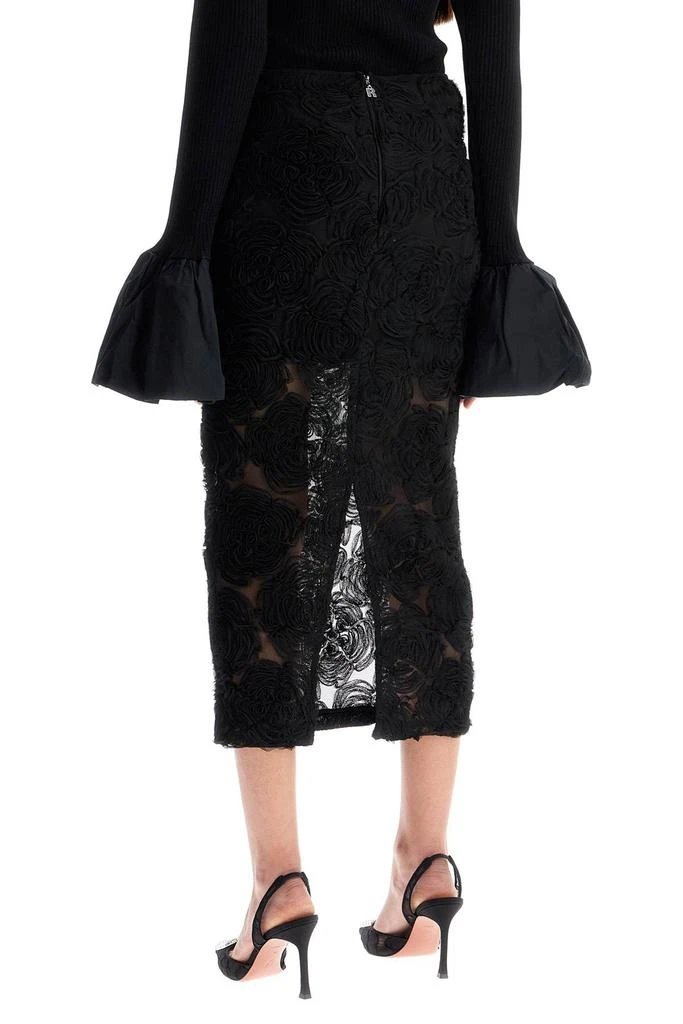 ROTATE Birger Christensen black recycled polyester floral mesh pencil skirt 3