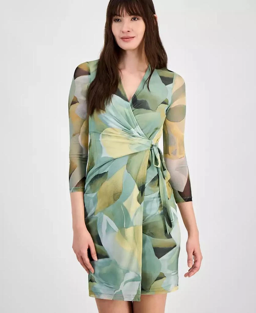 Anne Klein Petite Printed 3/4-Sleeve Mesh Wrap Dress 2