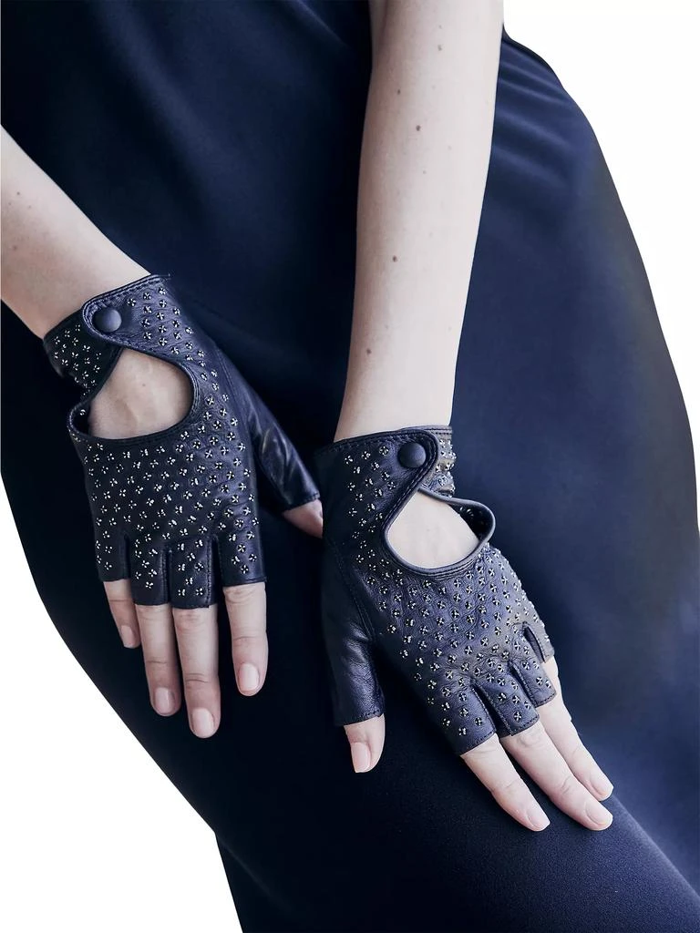 Seymoure Embellished Leather Fingerless Driving Gloves 2