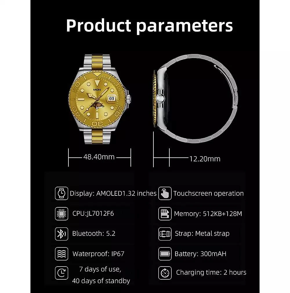 RUXING Smart 1.32" HD Smart Watch Multi-function With Bluetooth Calling Health Monitoring, IP67 for Women Men 3