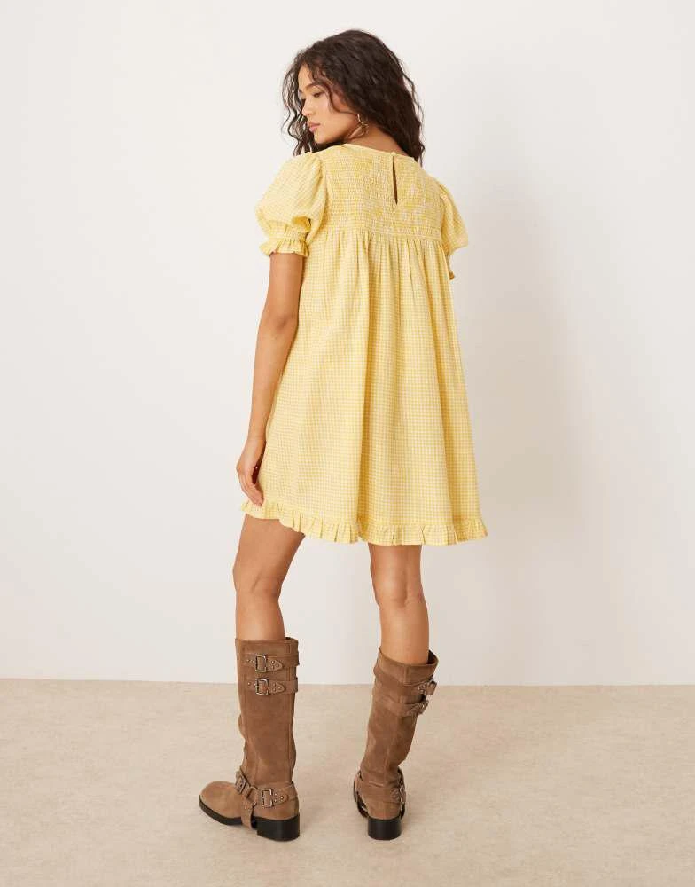 Neon Rose Neon Rose shirred detail mini gingham babydoll dress in yellow 4