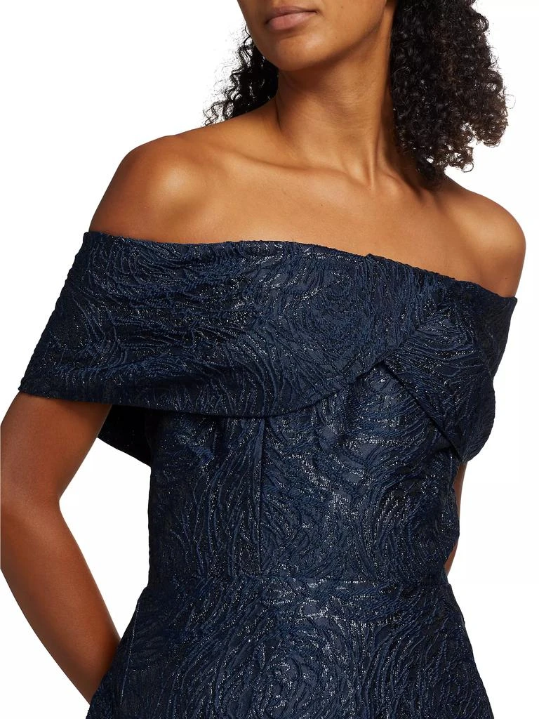 Teri Jon Metallic Textured Floral Off-the-Shoulder Gown 6