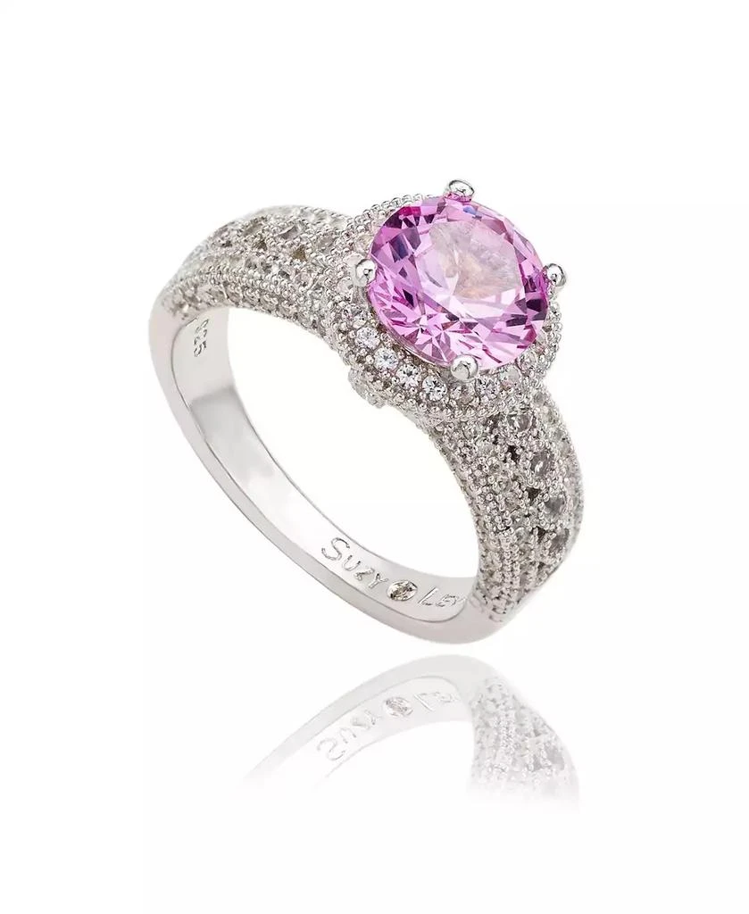 Suzy Levian New York Suzy Levian Sterling Silver Sapphire 
Created White Sapphire Round-Cut Ring