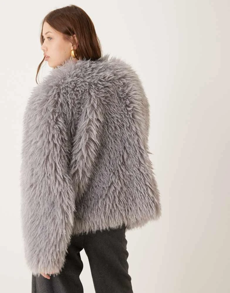 ASOS ASOS DESIGN faux mongolian fur jacket in grey 4