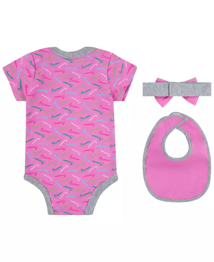 NIKE Newborn Girls Printed Bodysuit, Headband and Bib Set