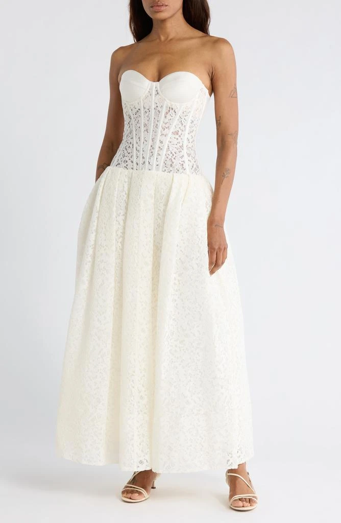 SIMKHAI Evangeline Strapless Bustier Lace Dress