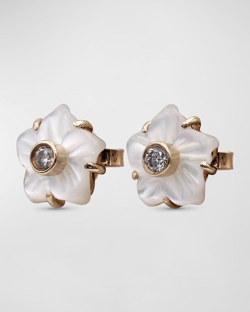 Stephen Dweck White Mother of Pearl and White Diamond Stud Earrings in 18K Gold