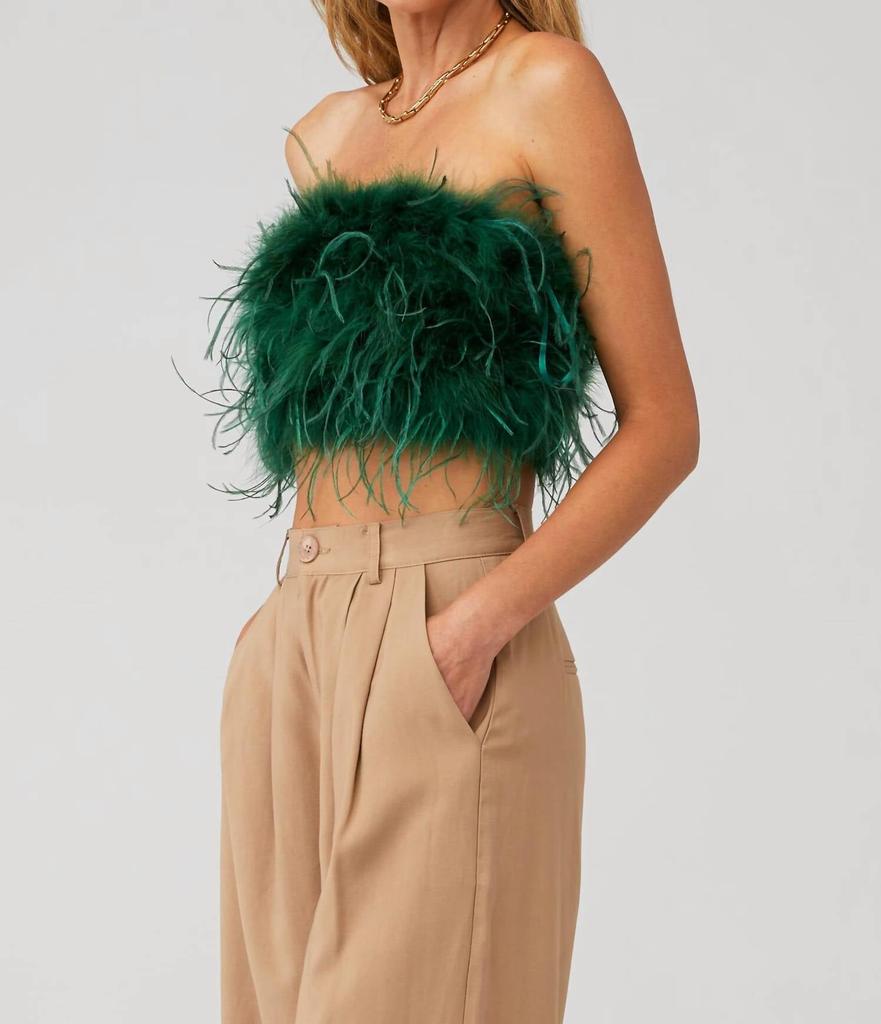 LaMarque Zaina Ostrich Feather Bustier Top In Green