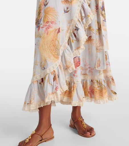 knee length dresses for ladies Zimmermann Tempest Frolic Ruffled Midi Dress Blue Floral Print Silk Si   Celebrity Owned