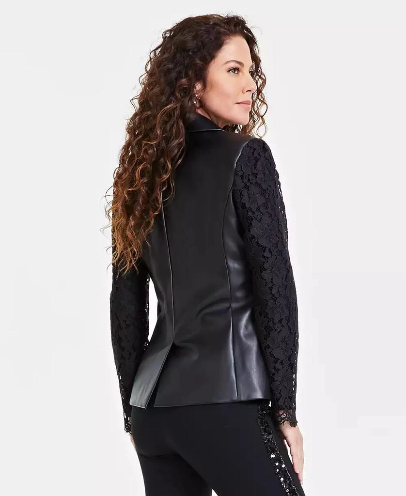 INC International Women's Faux-Leather Lace-Sleeve Blazer, Created for Macy's 2