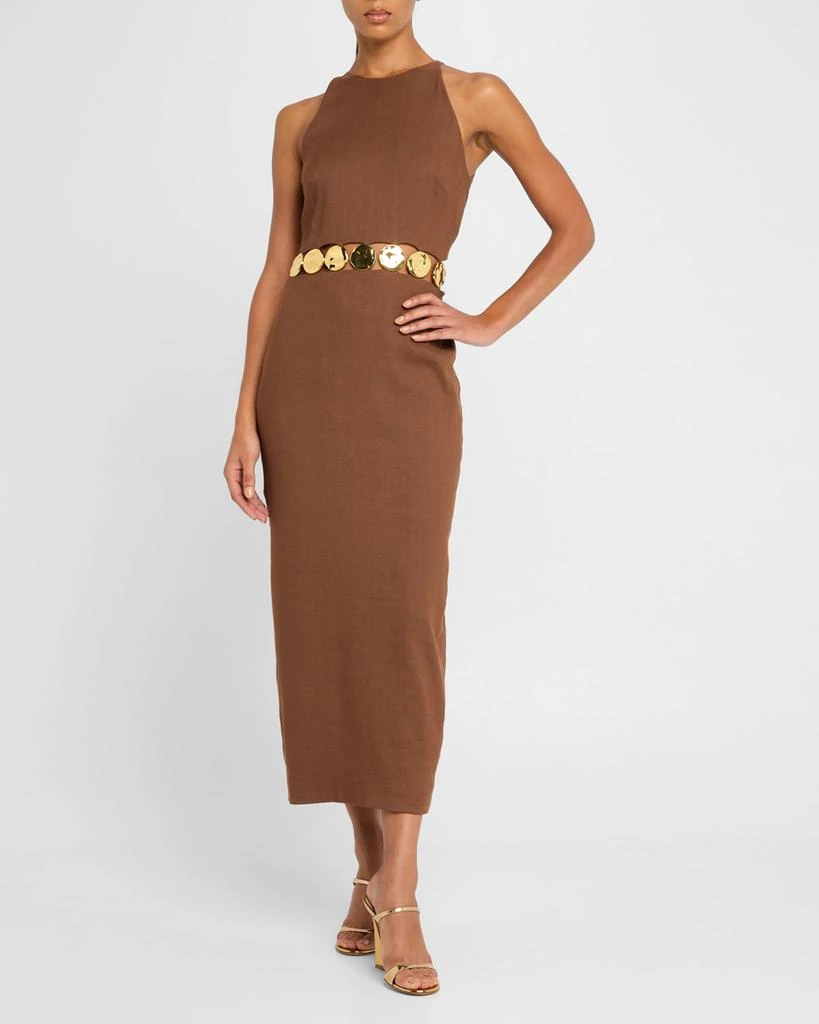 VERONICA BEARD Isla Gold-Disc Linen Midi Dress 2