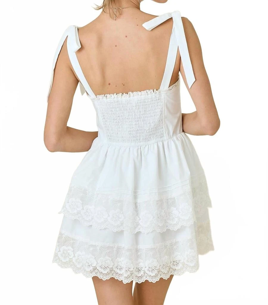 day + moon Shoulder Tie Double Tiered Lace Dress In White - White - Small